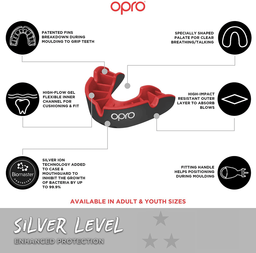 🇭🇰 Stock | Opro Silver Mouthguard - Black/Red